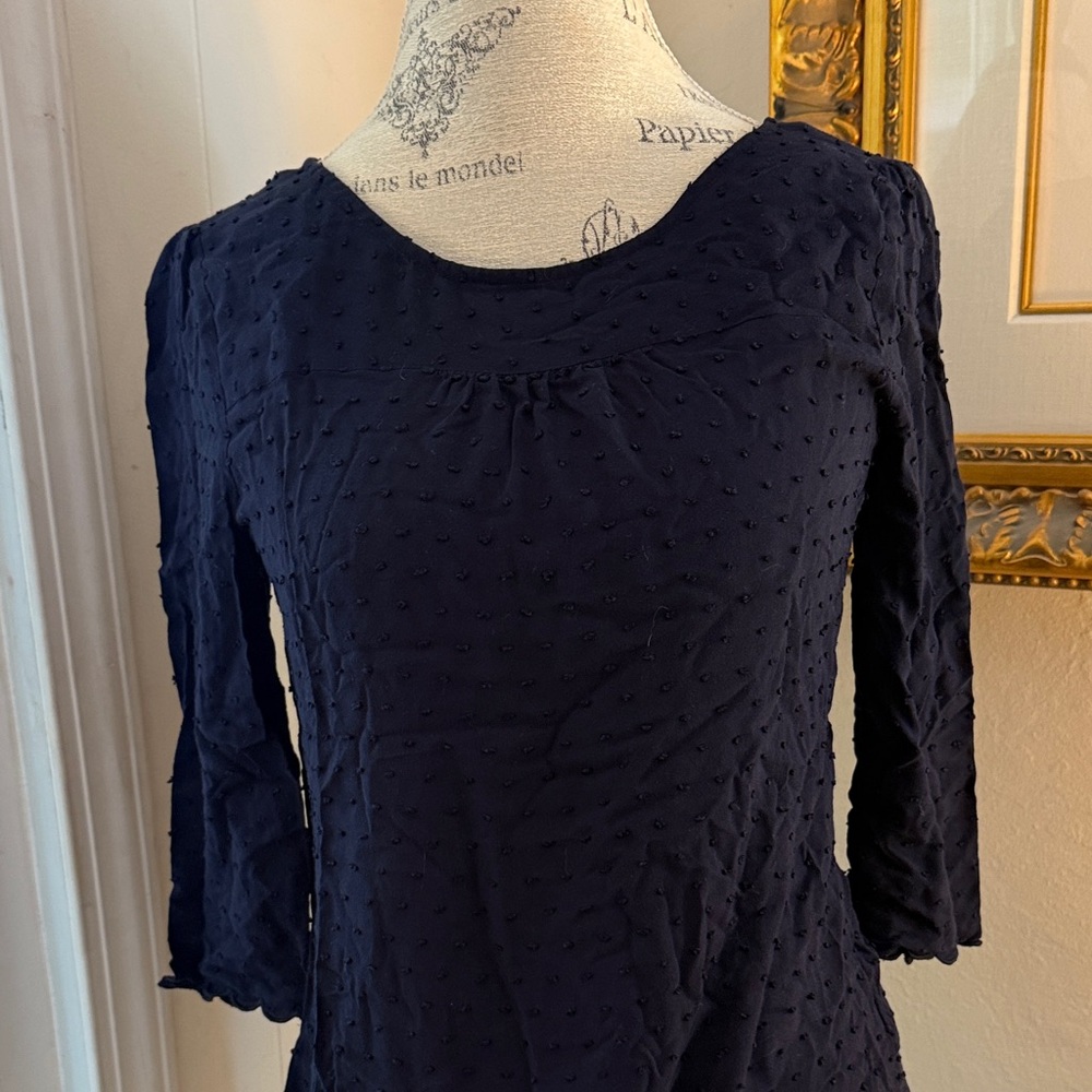 MAEVE Navy Textured Long Sleeve Top